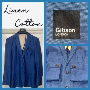 Gibson London Blazer Men 40 Blue Birds‎ Eye Blue & Cotton Blend